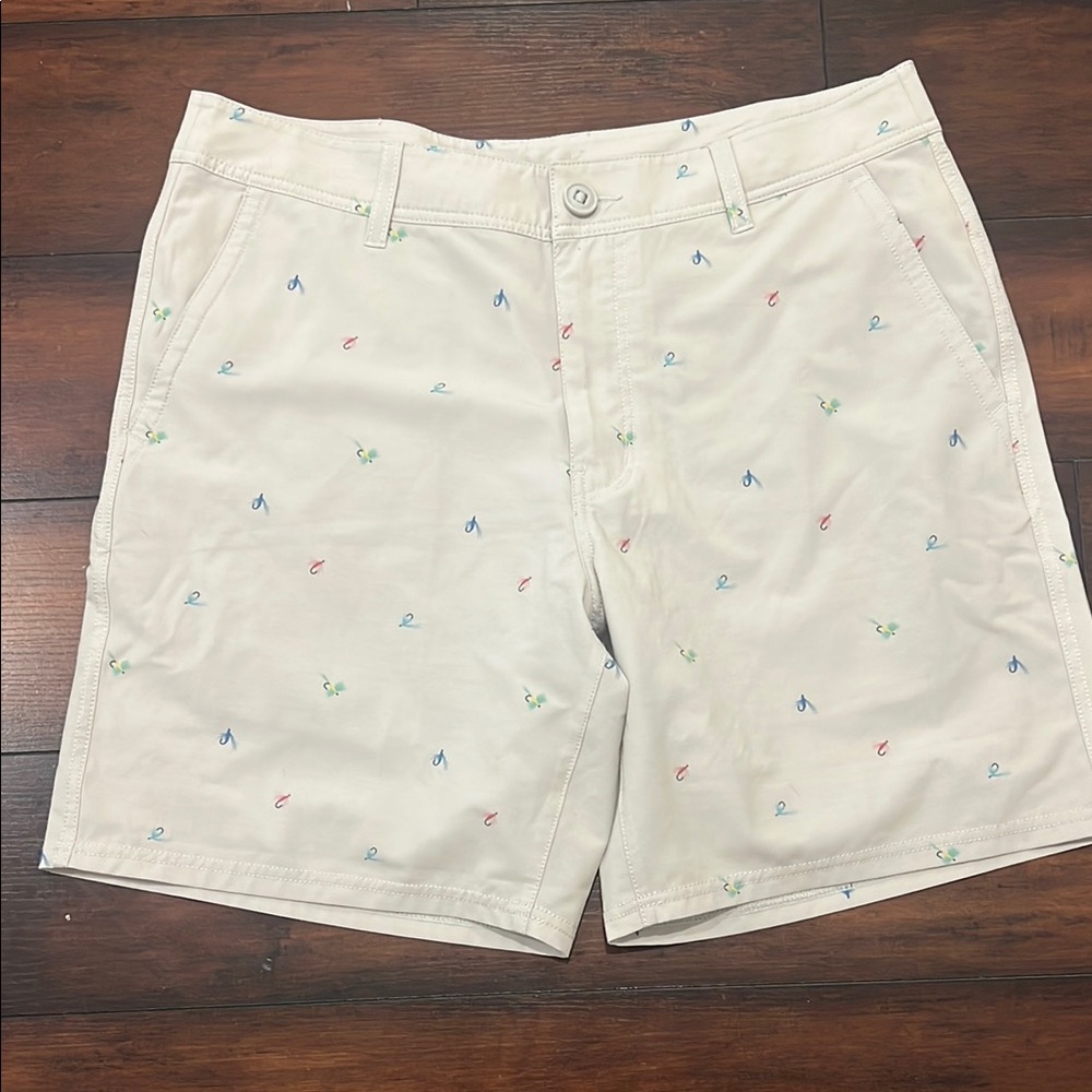 Huk Cream Flat Front Shorts with Subtle Pattern